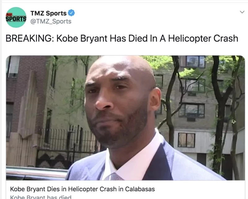 【重大突发】篮球巨星科比.布莱恩特意外坠机去世